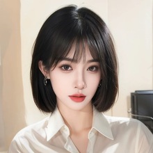 假发女短发波波头减龄齐刘海bobo头黑色方圆脸仿全真人发全头套式