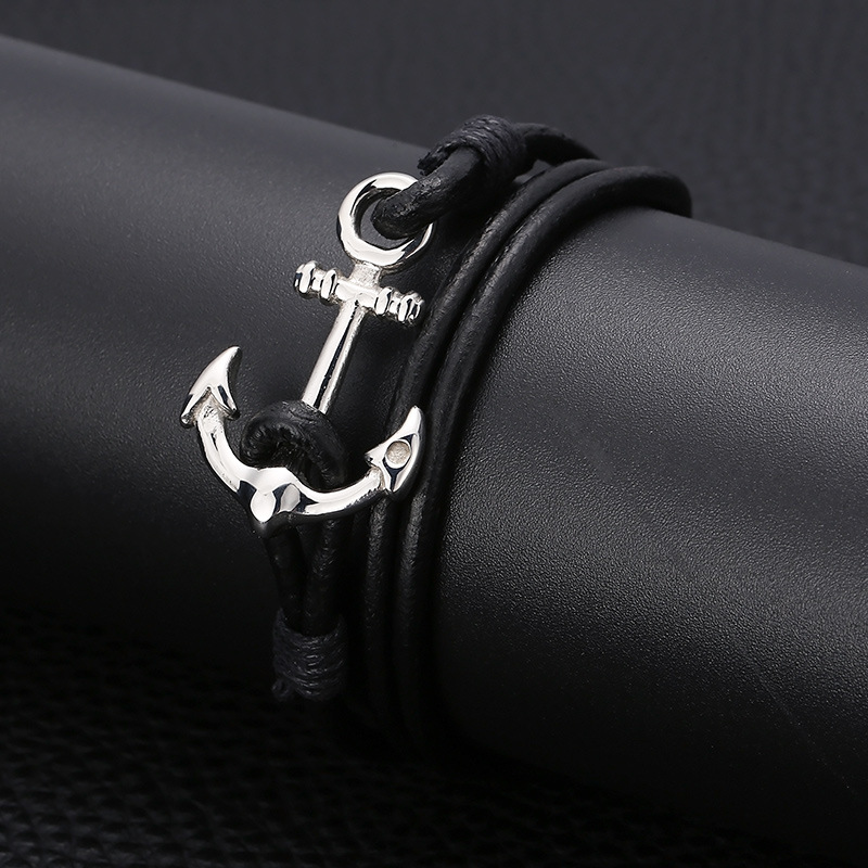 Punk Simple Style Anchor Stainless Steel Cowhide Plating Men's Bracelets display picture 2