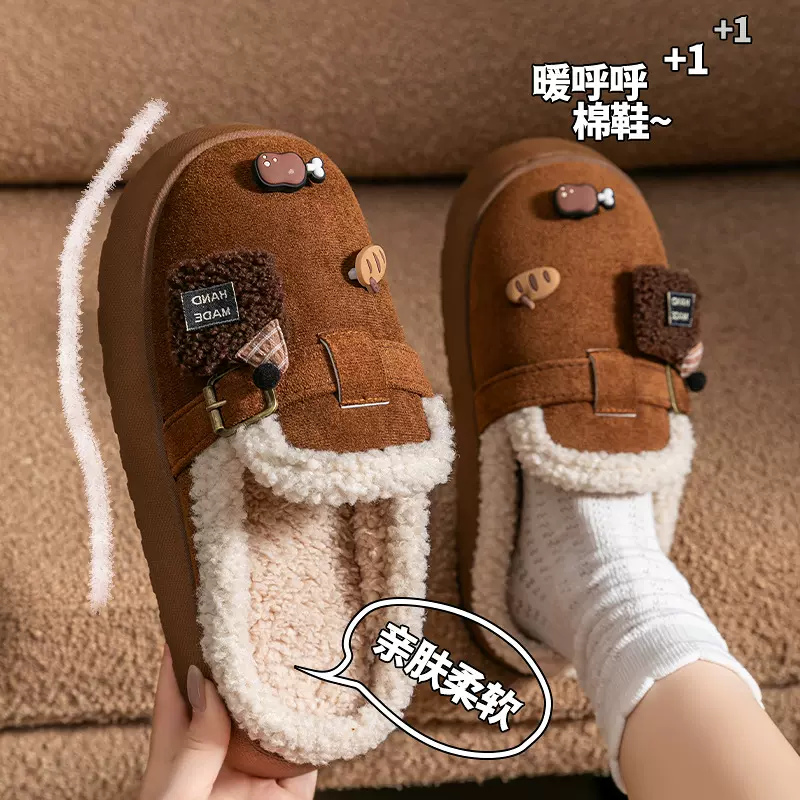 复古勃肯包头棉拖鞋女内增高2025新款冬厚底磨砂皮博肯半拖鞋加厚