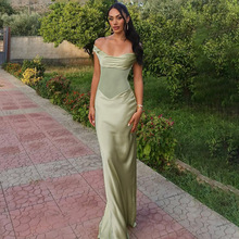 欧美跨境2025时尚新款女装一字肩网纱透视性感修身包臀拖地连衣裙