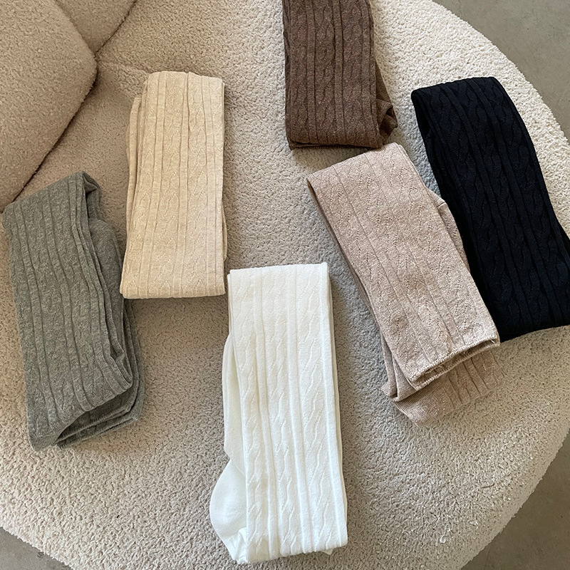 miu style Maillard boot socks stacked stockings solid color all-match twist vertical stripes pile socks over the knee socks Spring