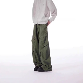 美式复古阔腿裤解构设计感工装裤男女宽松休闲褶皱直筒垂感裤子