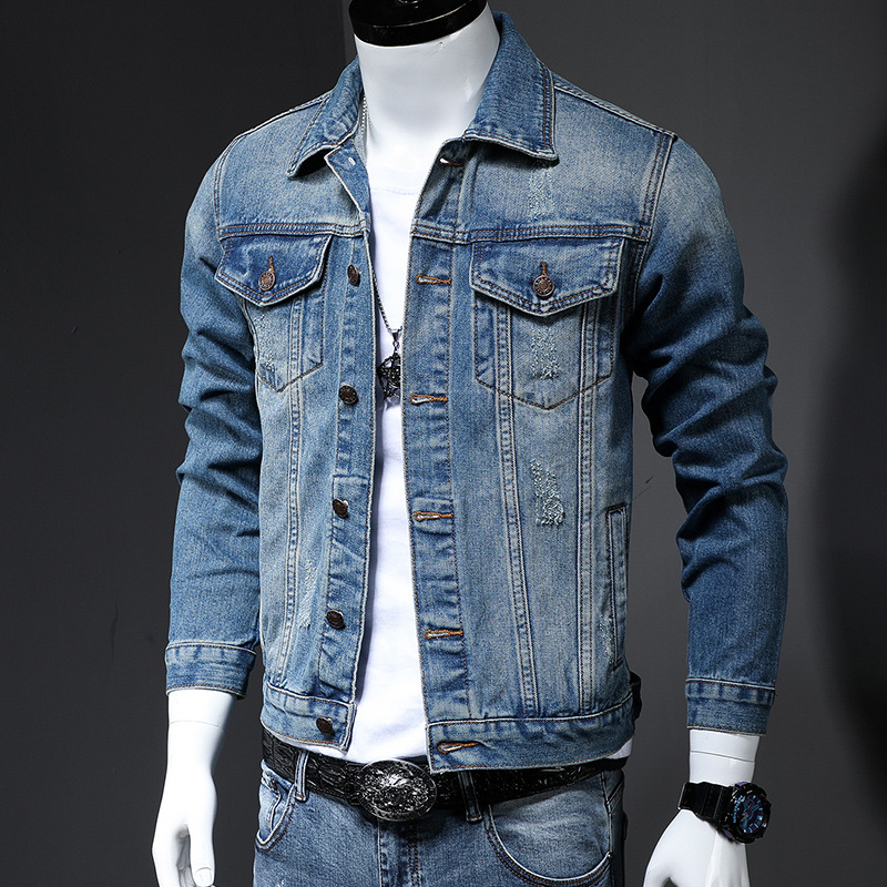 Otoño e Invierno retro chaqueta de mezclilla marca de moda de manga larga chaqueta de moda casual juventud chaqueta de mezclilla del todo fósforo nostálgico hombres
