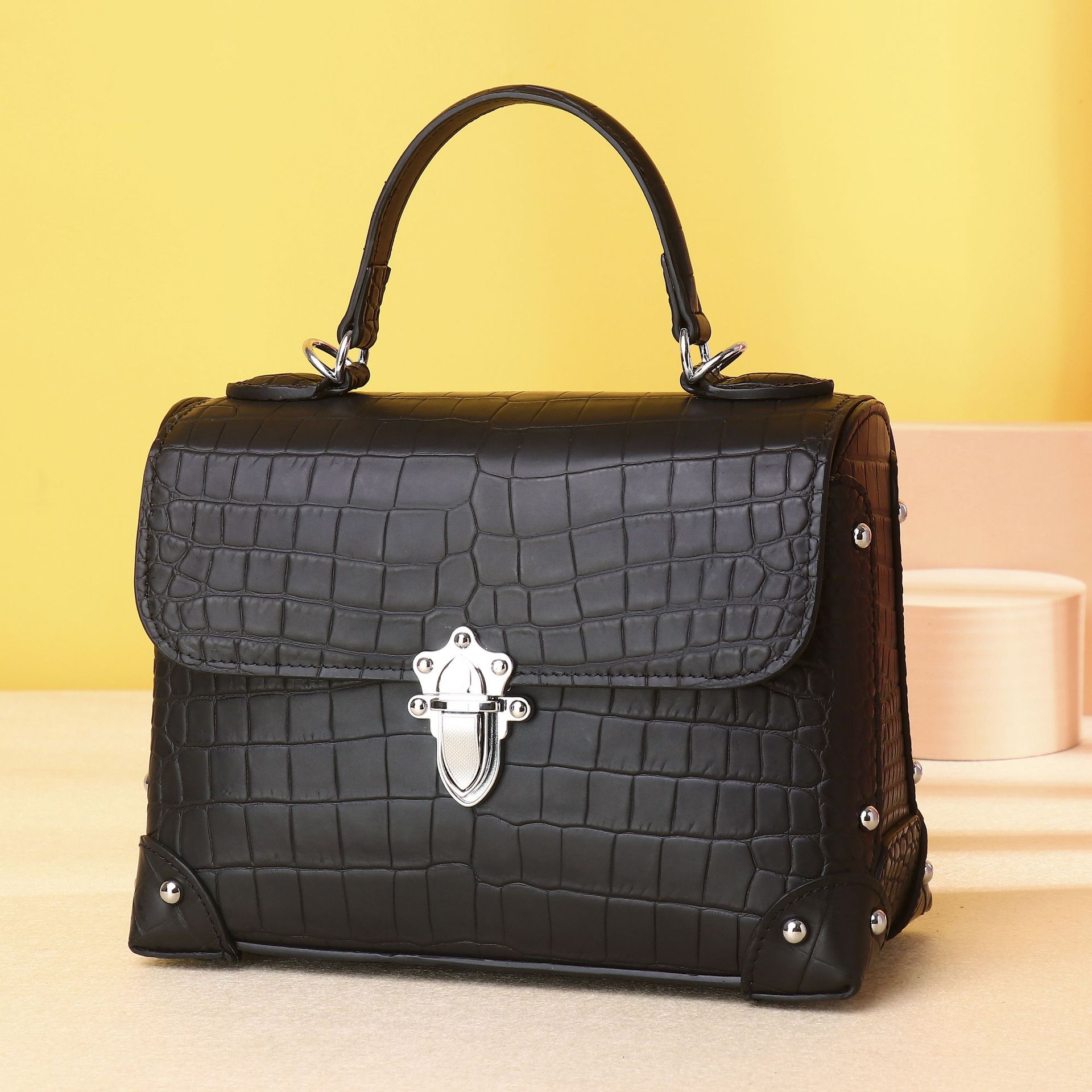 Túi xách tay nữ da PU vân cá sấu dáng hộp, quai xách tay kèm dây đeo chéo chi tiết 1