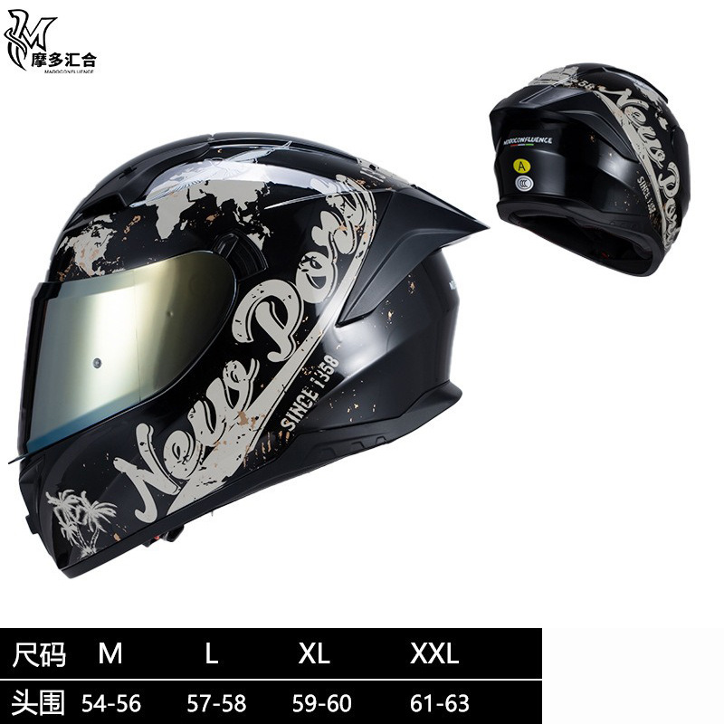 Cascos de motocicleta para hombres y mujeres, motocicleta retrógrado pedaleos de crucero de simulación de cuatro estaciones 3C personalidad anti-nebra casco completo