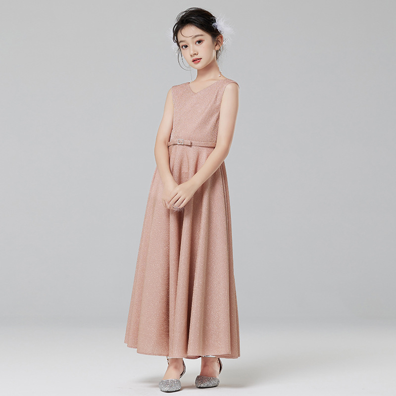 Vestido de niñas Otoño e Invierno de gama alta vestido de princesa para niños Rosa flor niña boda niña host piano disfraz