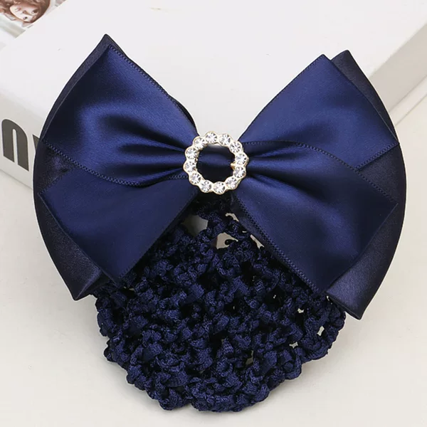 Korean-style alloy round diamond headpiece with cross bow design, professional hair accessory for work, suitable for flight attendants, nurses, and bank employees