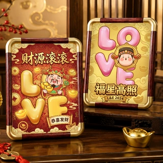 铜角圆角实木相框摆台 LOVE 卡通财神财源滚滚福星高照桌面装饰画