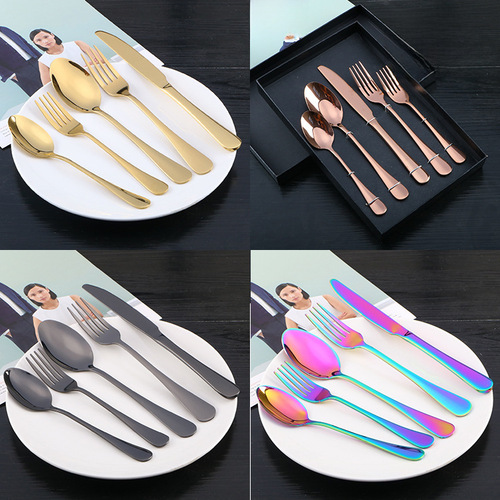 Stainless steel knife, fork, and spoon set 1010 stainless steel knife, fork, and spoon set for Western cuisine steak knife, fork, and spoon set gold-plated high-end tableware set