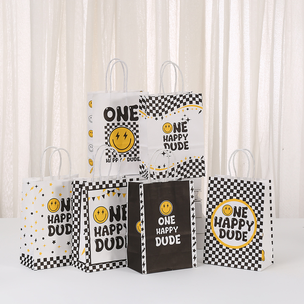 新款创意牛皮纸袋黄色笑脸礼品袋蛋糕包装外卖购物可防水手提袋