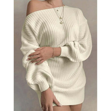 T 62140 Off shoulder lantern sleeve knit dress ¶����\��ë
