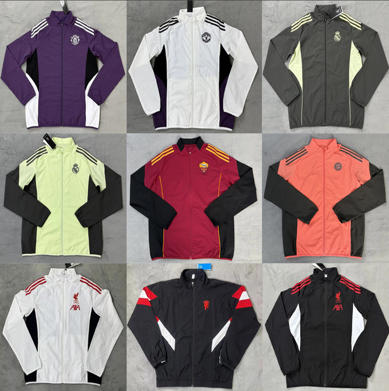 2526 Season New Winter Jacket Double-Sided Windbreaker Liverpool Real Madrid Barcelona Juventus Rome Football Uniform