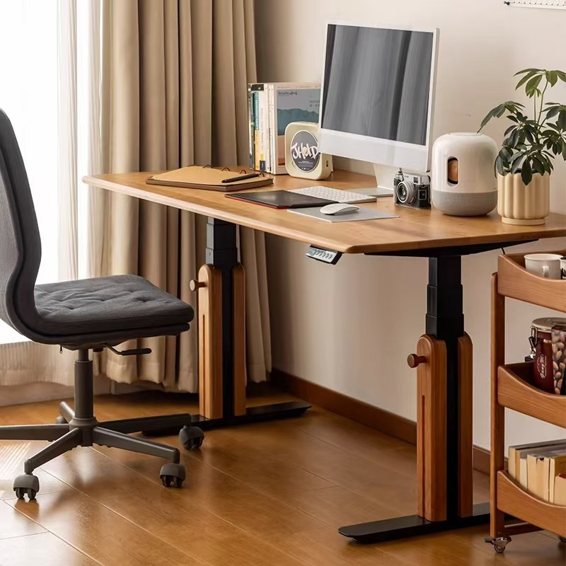 Chaocao Electric Adjustable Table Cherry Wood Adjustable Table Desk Solid Wood Dual Motor Automatic Adjustable Computer Desk