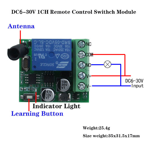433RF wireless remote control relay DC 12V1CH single-way delay switch two-button remote control control panel