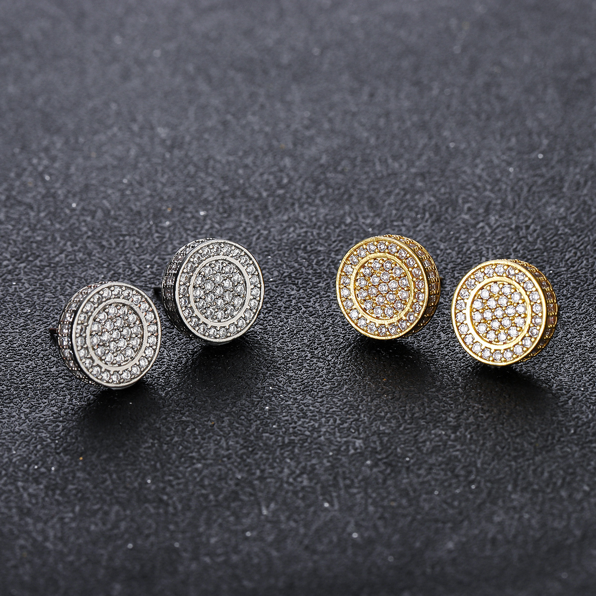 Zircon Inlay Material 1 Pair IG Style Hip-Hop Geometric Copper Zircon Men's Unisex Earrings Ear Studs