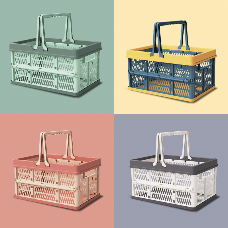 Supermarket Environmentally Friendly Shopping Basket with Handle Snack Basket Stackable Outdoor Picnic Basket Plastic Bedroom Bathroom Storage Basket