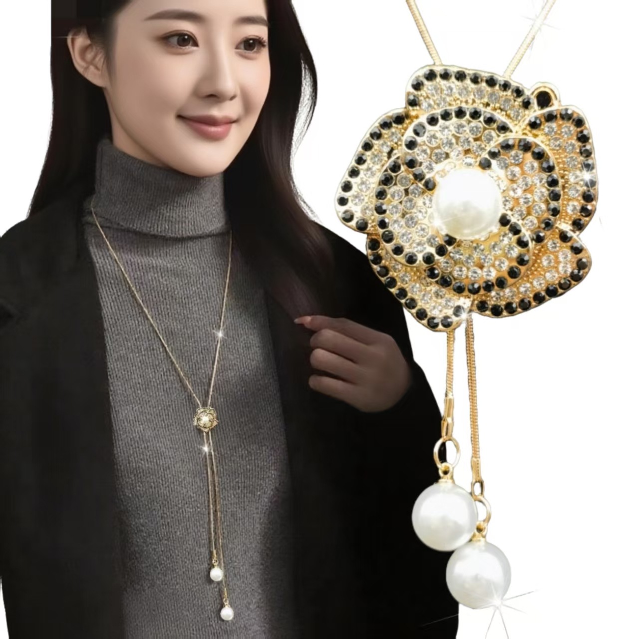 Collar Largo con Borla para Mujer de Aleación para Otoño e Invierno