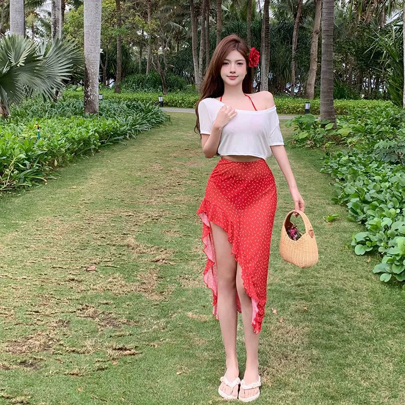 Длинная юбка бикини набор из четырех частей новый сплит-купальник