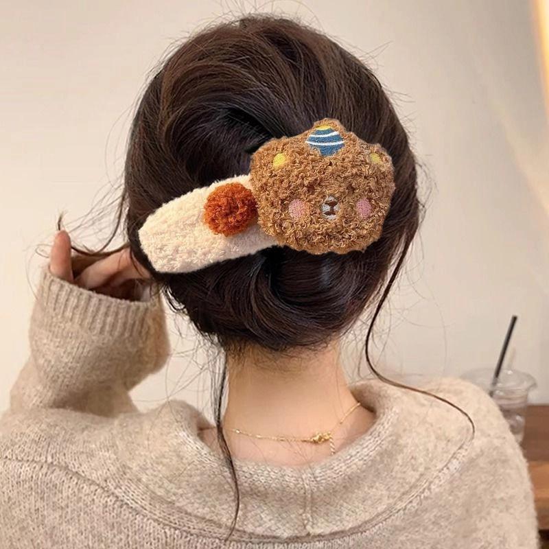 奶咖色花朵鸭嘴夹大号发夹后脑勺盘发抓夹女2025新款秋冬毛绒发饰|undefined