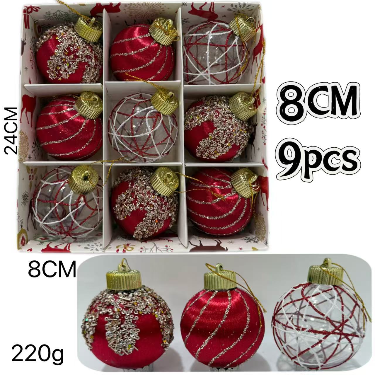 Nuevos bolas de Navidad transfronterizas 8cm / 9pcs decoraciones de árbol de Navidad colgante decoración de Navidad diseño de escena image 17
