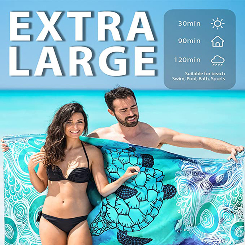 Cross-Border Ultra-Fine Fiber Printed Beach Towel Double-Sided Velvet Quick-Drying Beach Towel Beach Swimming Bath Towel Ocean Water-Absorbent