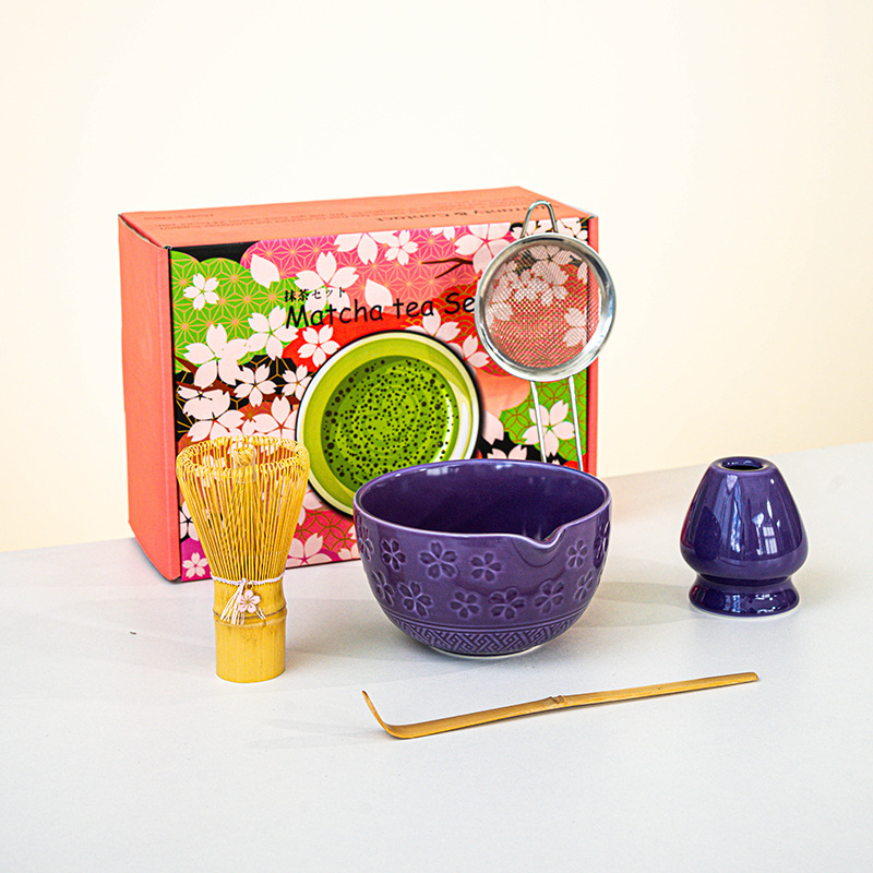 FJT 사쿠라 광구그릇 퍼플 5종세트(사쿠라박스 그린무늬)