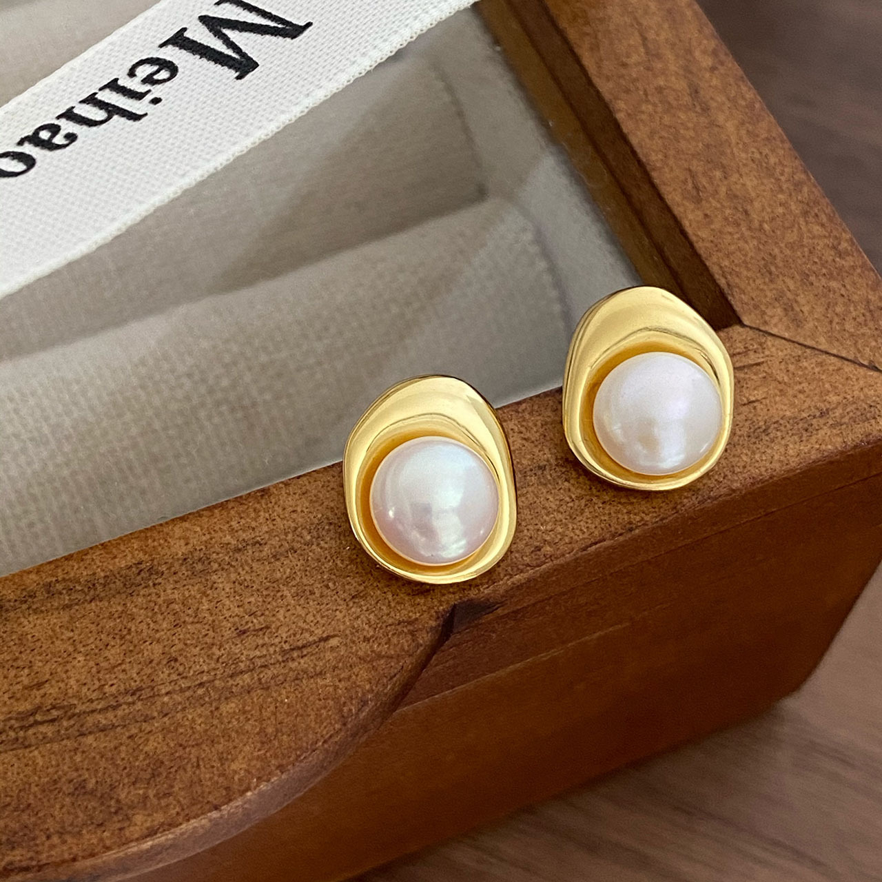 Boucles d'oreilles puce perle design géométrique argent massif_voghion.com