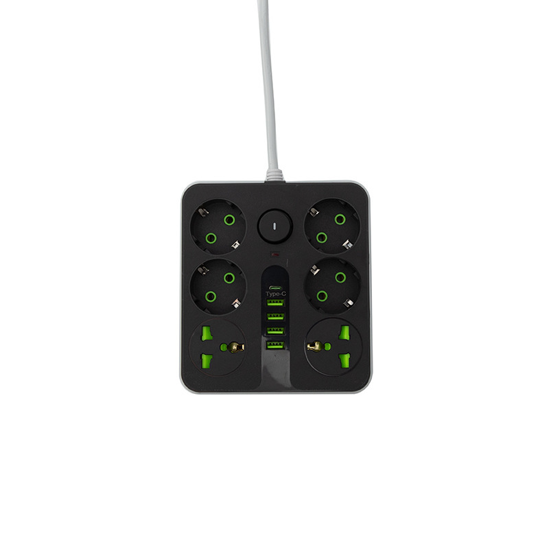 Q5203# estándar europeo con orificio universal 4USB + 1Type-c bolsa con lámpara de caja blanca negra