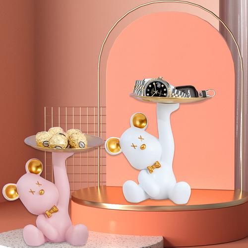 Factory direct selling bear tray living room coffee table decoration into the entrance key storage resin handicraft ornaments