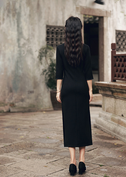 Black demi-season retro elegant elite cheongsam