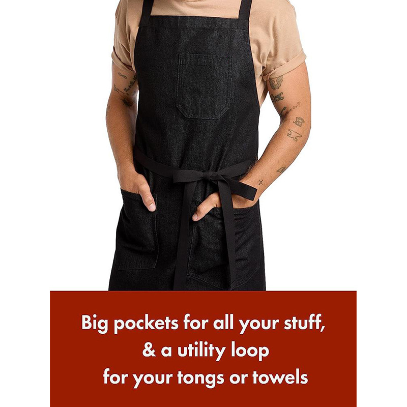 Cross-border Amazon lavado Denim delantal moderno simple correa cruzada Barber guardapolvos barista delantal