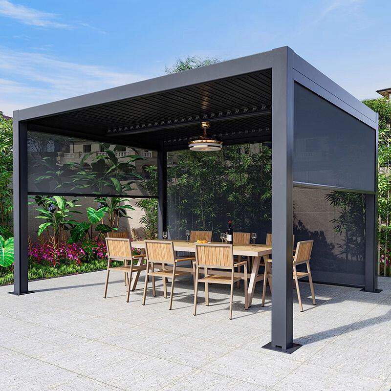 Modern Courtyard Gazebo Electric Aluminum Alloy Villa Garden Four-Corner Outdoor Sunshade Canopy Rooftop Small Yard Outdoor Pavilion