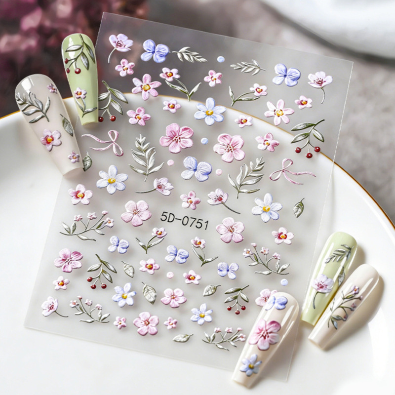 Manufacturer's Direct Cross-Border Supply of Embossed Floral Nail Art Stickers in Monet Garden Style with Adhesive Backing 5D Nail Decals Manufacturer's Direct Cross-Border Supply of Embossed Floral Nail Art Stickers in Monet Garden Style with Adhesive Backing 5D Nail Decals
