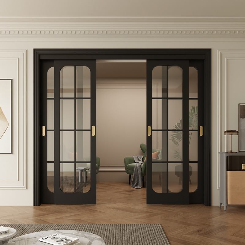 French Retro Painted Wooden Door Kitchen Door Balcony Door Living Room Partition Sliding Door Sliding Door Without Floor Rail Customization Manufacturer
