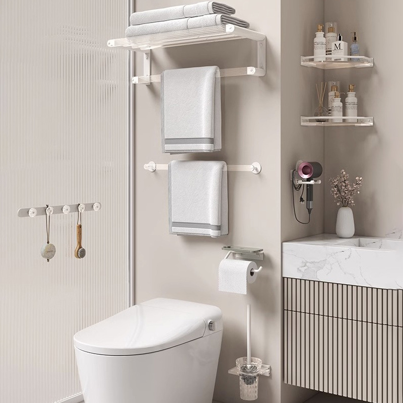 Blanco toallero ponche libre de baño toallero baño colgante de hardware baño inodoro acrílico rack de almacenamiento