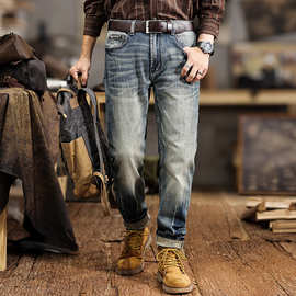 2024新款秋冬牛仔裤男弹力休闲修身直筒裤水洗刮烂美式潮牌锥形裤