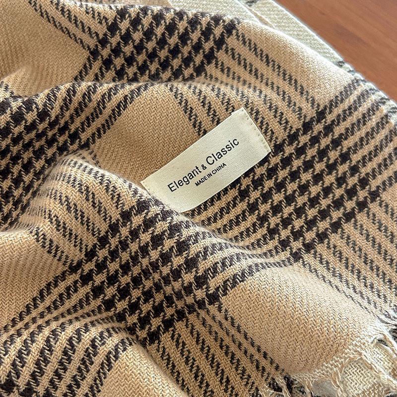 Autumn and Winter Classic I mitation Cashmere Line Grid Double sided Tassel Scarf Versatile Women's Sweet Korean Version_voghion.com