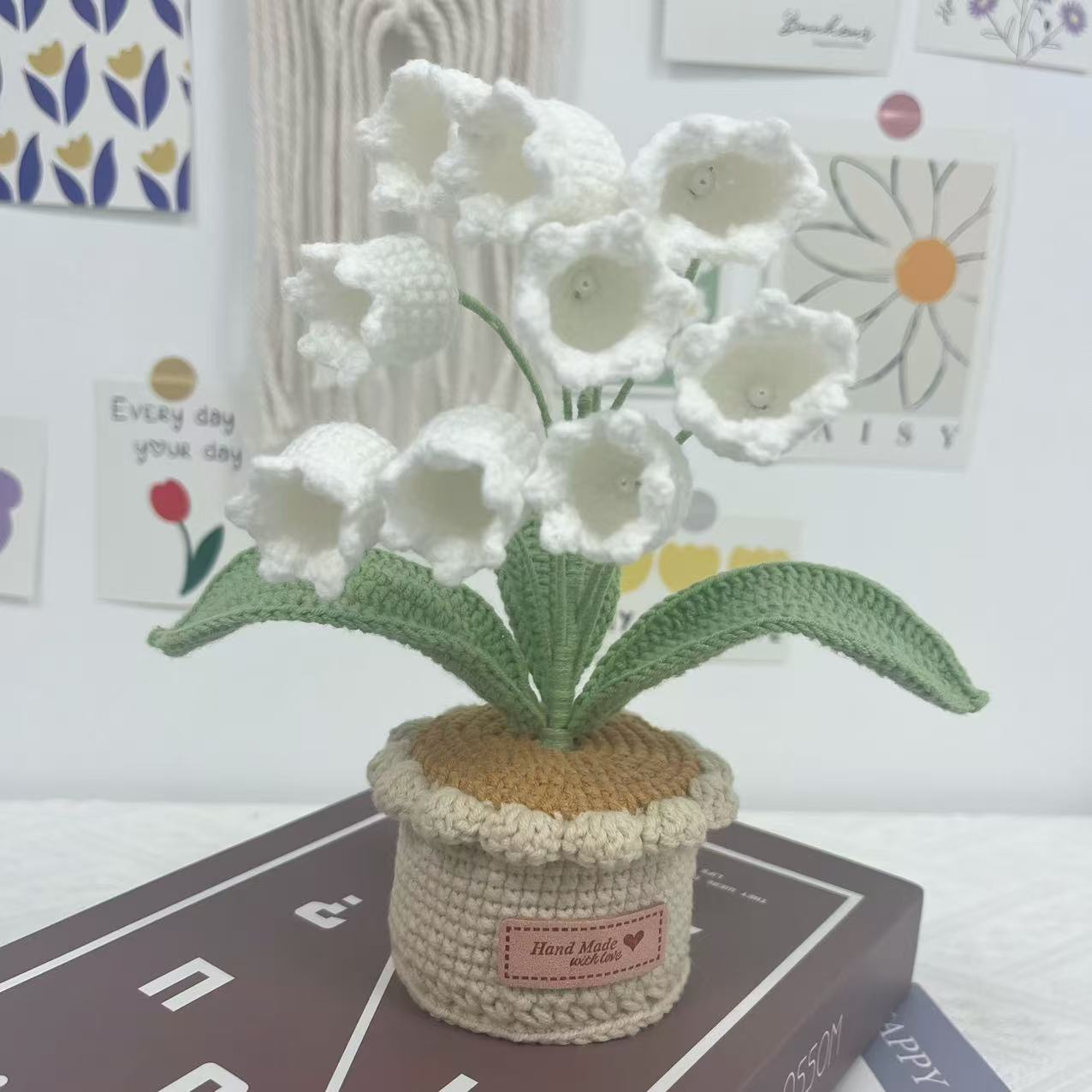 Anchido a mano flor de lana productos terminados orquídeas trenzadas maceta de punto de mesa de flores montadas en automóviles adornos de oficina maceta image 7