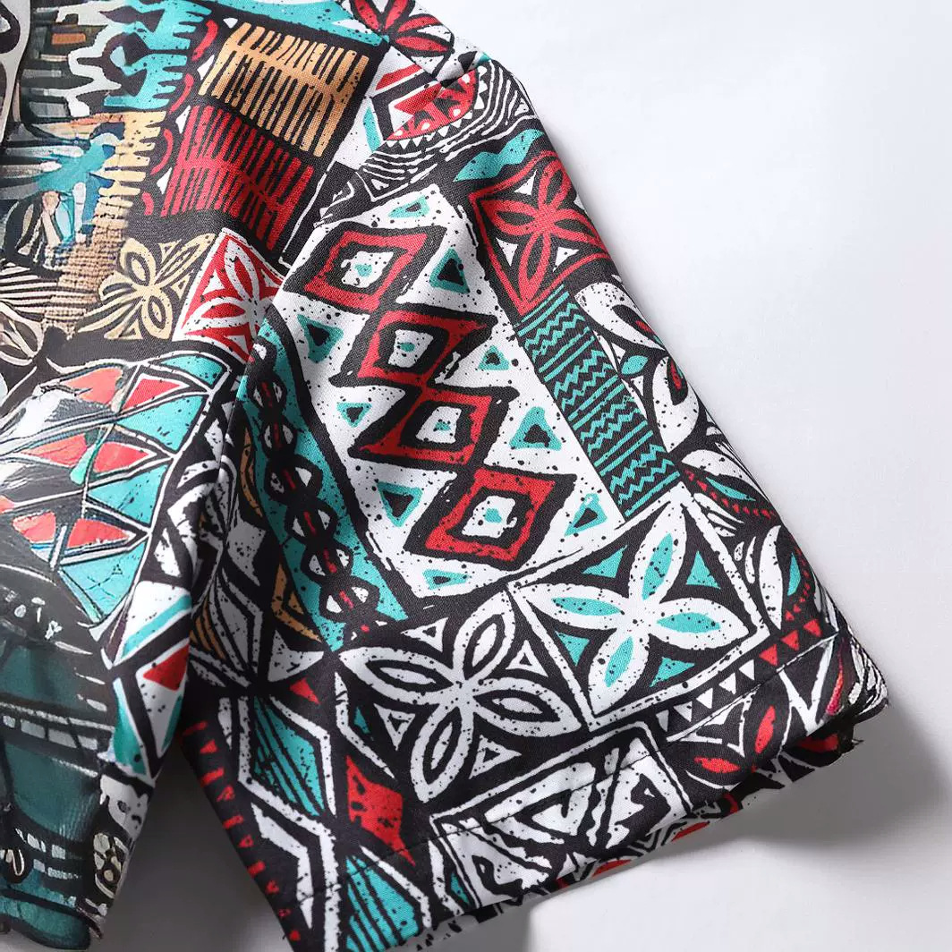 2023 verano nuevos hombres camisa estilo étnico hombres de Oriente Medio patrón retro Impresión digital camisa de manga corta