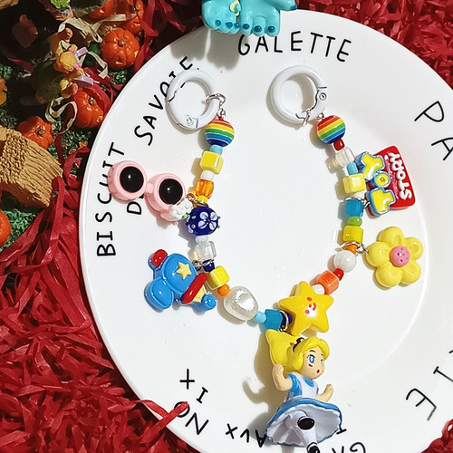 Crystal Colorful Beaded Cute Little Fox Alice Phone Chain Bag Pendant Keychain Back Clip Chain Exquisite Craftsmanship Hanging Chain