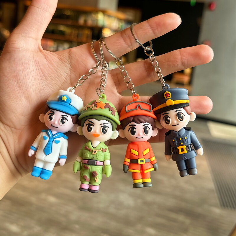 Creative Cartoon Police Keychain Bag Pendant Sea, Land, Air Force Firefighter Doll Keychain Travel Souvenir