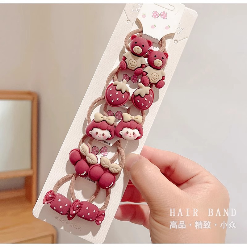 Wine Red Children's Hair Ties That Don'T Damage Hair, Girls' Hair Bands, Baby Hair Ties, Small Rubber Bands, Cute Cartoon Hair Ropes, Girls' Hair Accessories