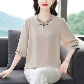 专柜桑蚕丝衬衫女25新款气质优雅宽松中年妈妈减龄新中式复古衬衣