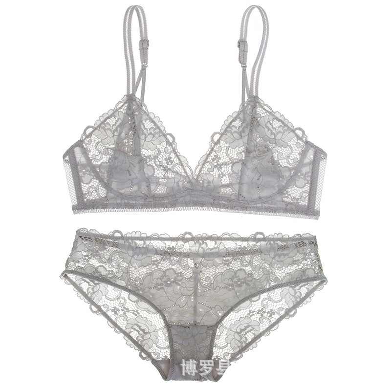 Europa y América sexy sujetador traje de encaje empuja hacia arriba el pecho grande pequeña ropa interior inalámbrica delgada triángulo taza ropa interior traje