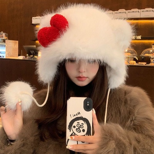 Korean-style Kitty Cat Bow Hat Cute Animal Fashion Warm KT Cat Plush Hat Autumn Winter Women