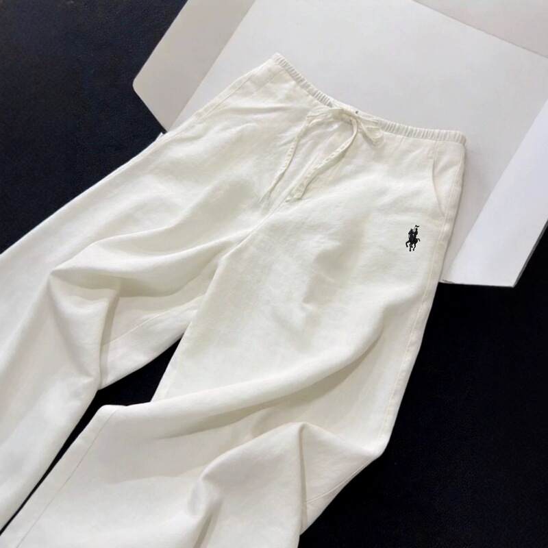 Cross-Border Embroidered White Linen Casual Pants for Women 2026 New Summer Old Money Style Drapey Cotton-Linen Straight Wide-Leg Pants Cross-Border Embroidered White Linen Casual Pants for Women 2026 New Summer Old Money Style Drapey Cotton-Linen Straight Wide-Leg Pants