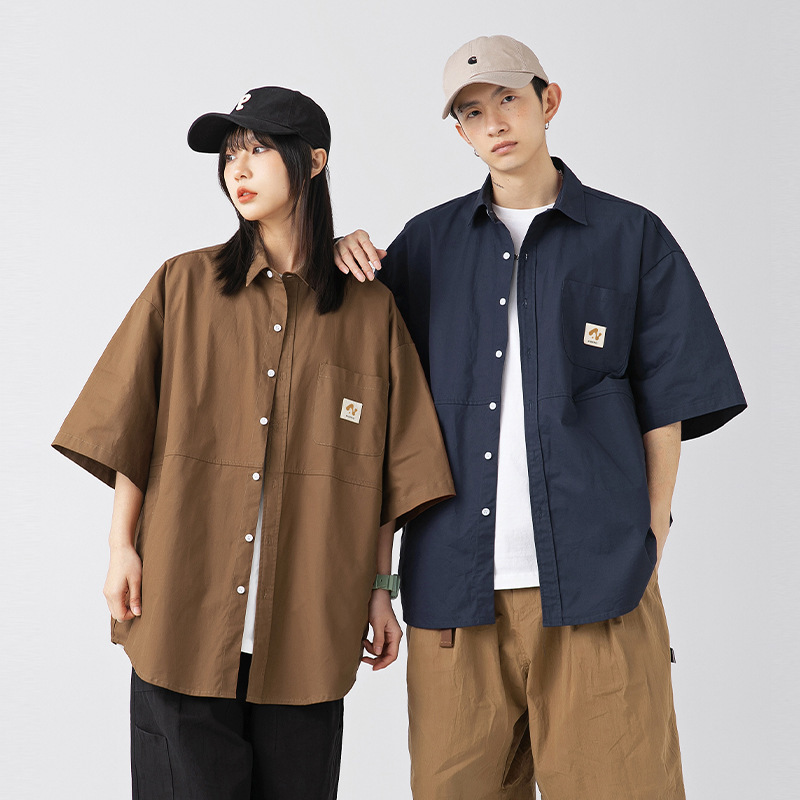 Korean-Style Men's Clothing Japanese-Style Workwear Short-Sleeve Shirt for Men Spring and Summer New Loose Cotton Couple Pocket Shirt