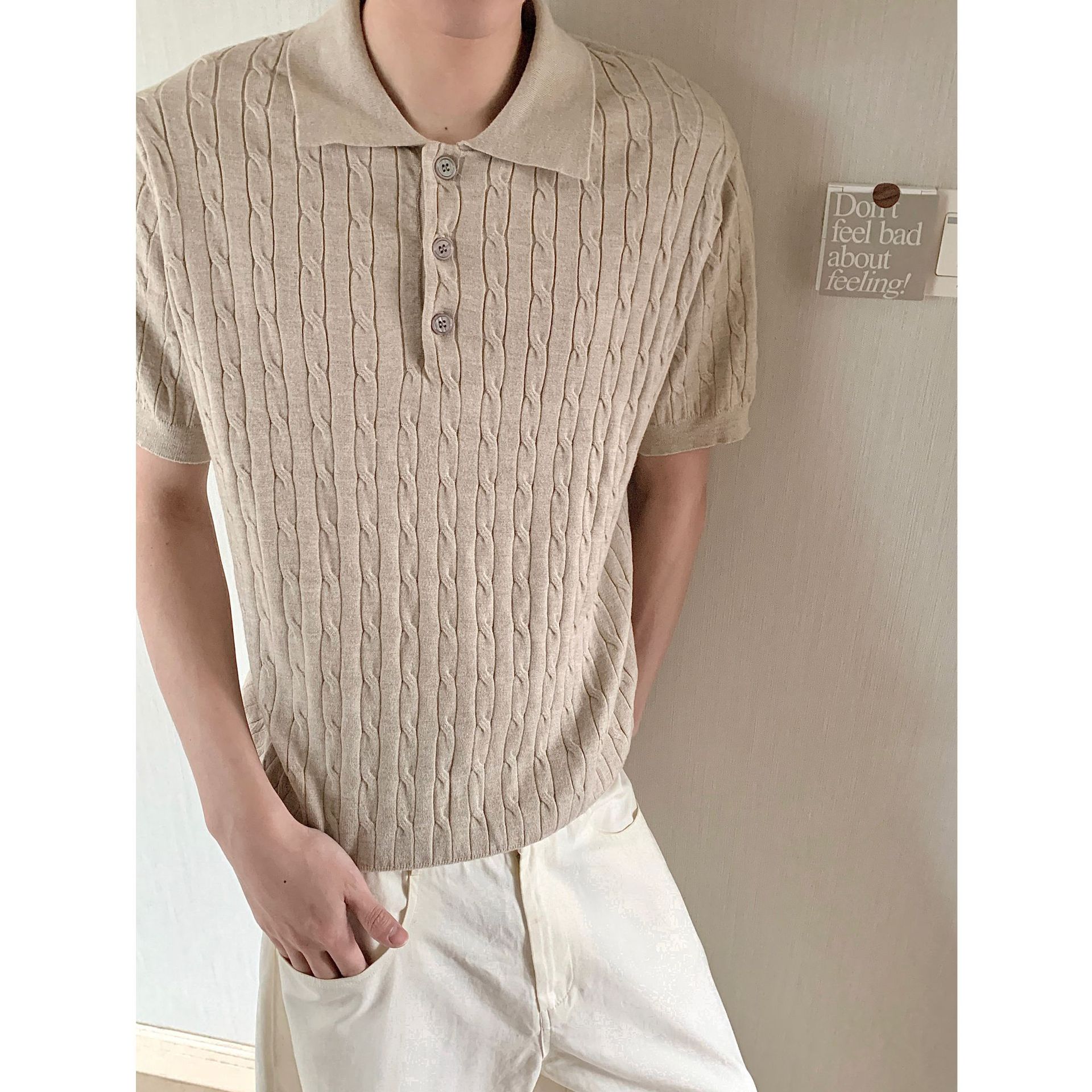 Camisas de polo de cuello gaviota camisa de manga corta hombre tejido camiseta de textura de flores de verano fábrica transfronteriza al por mayor