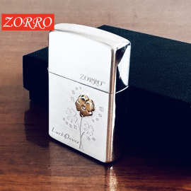 zorro佐罗黄铜煤油防风打火机个性创意幸运石送男友四叶草幸运草