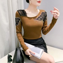 实拍韩版洋气女上衣长袖纯棉T恤超修身显瘦时尚打底小衫套头名媛